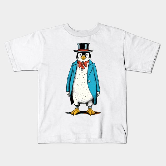 Penguin in blue tuxedo Kids T-Shirt by Nosametee